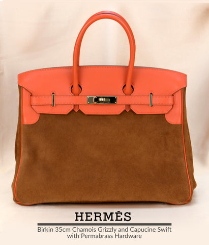 Hermès Birkin 35cm Chamois Grizzly and Capucine Swift with Permabrass Hardware