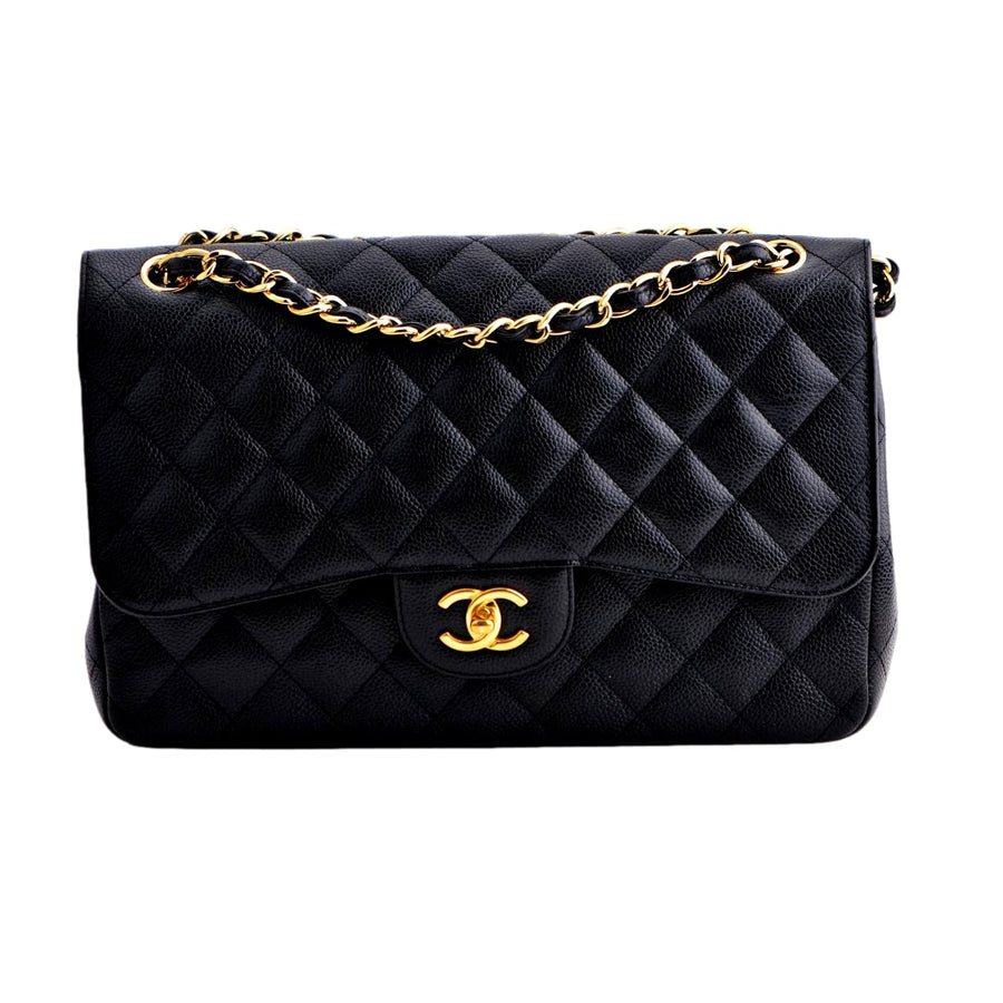 Chanel Black Quilted Patent Leather Medium Classic Double Flap Bag