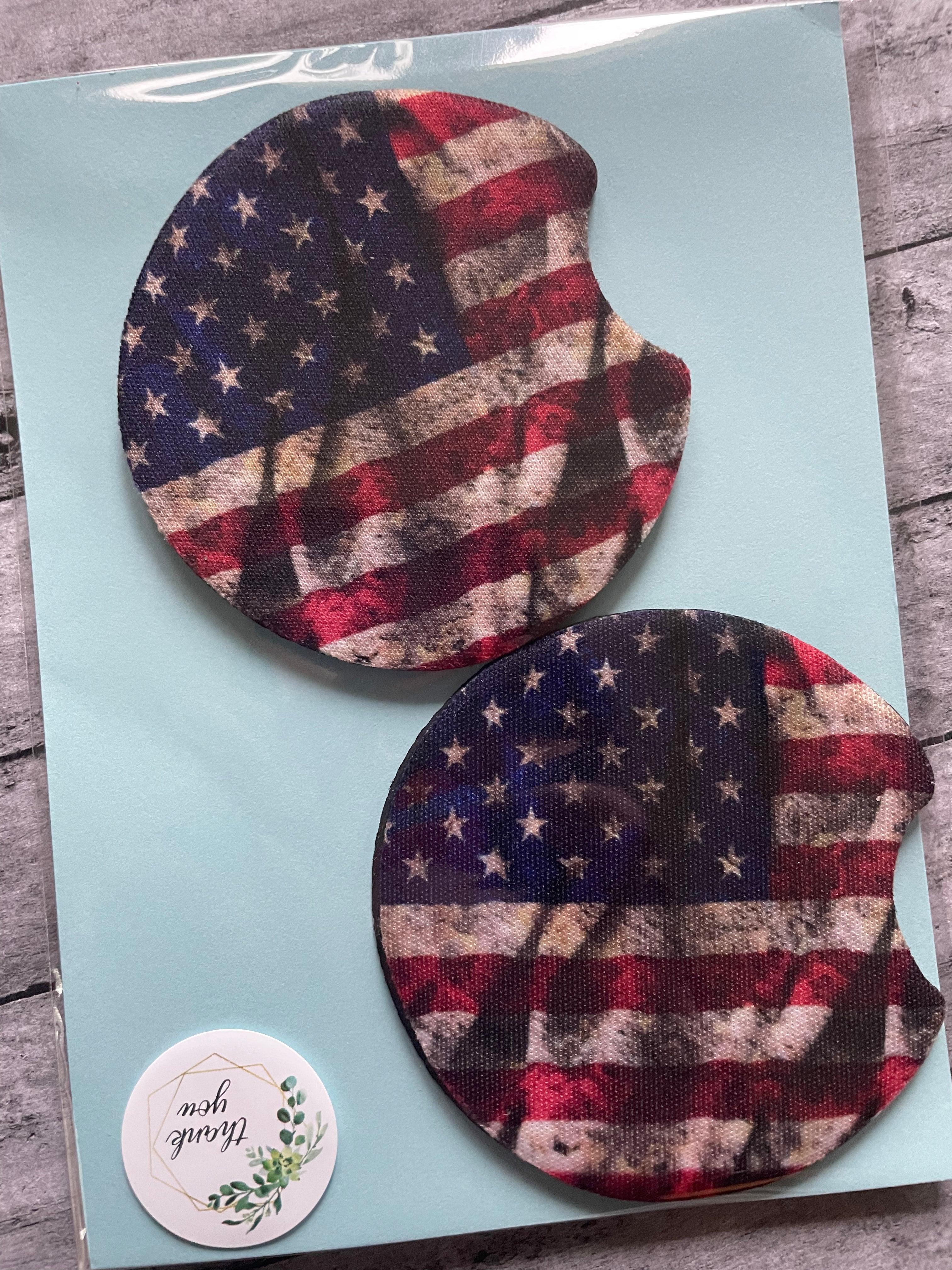American Flag Car Coaster Set