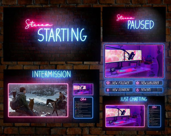 Neon Blue & Pink Gradient Animated Stream Overlay – Shot Away