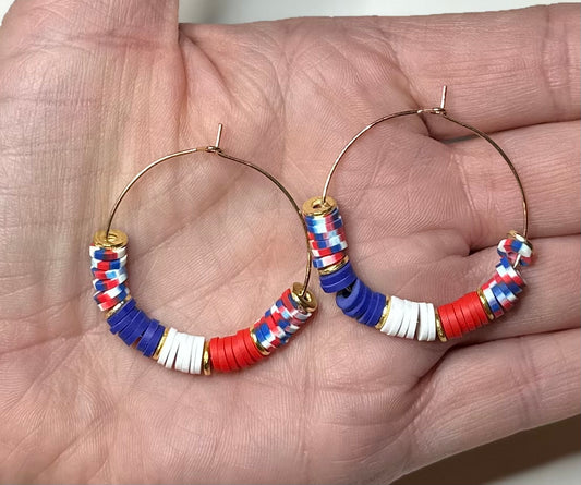 Red, White and Blue Gold Plated Hoop Earrings Medium – ArdeliDesigns