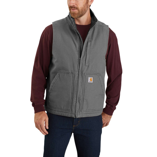 Carhartt Men's Large Dark Brown Washed Duck Sherpa Lined Mock Neck Vest