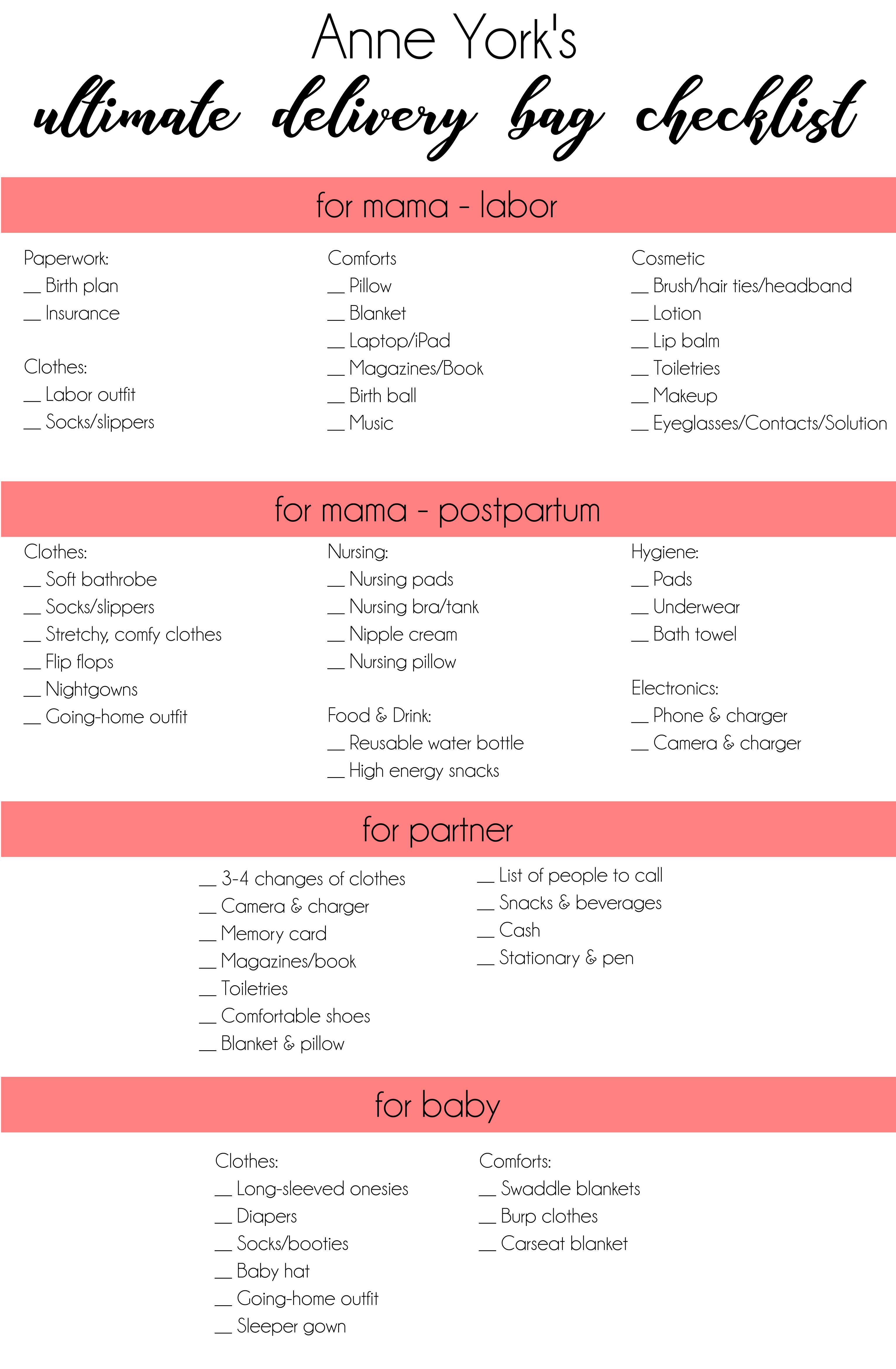 hospital bag checklist for labor