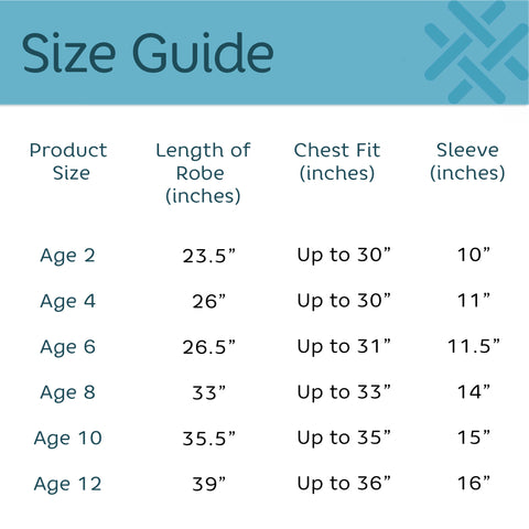 Children's Dressing Gown Size Guide