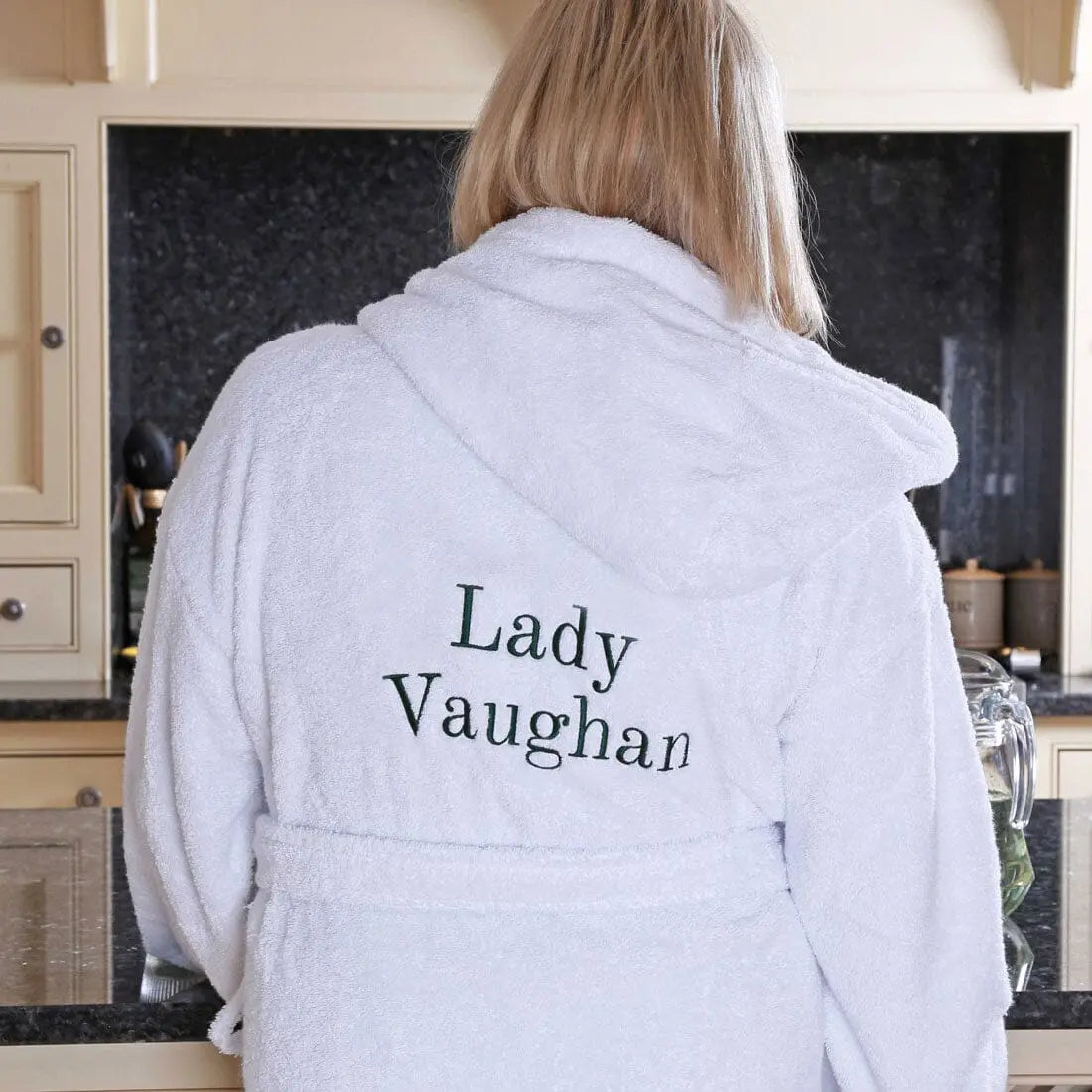 Personalised Back of Robe Egyptian Cotton Hooded Bathrobe Duncan