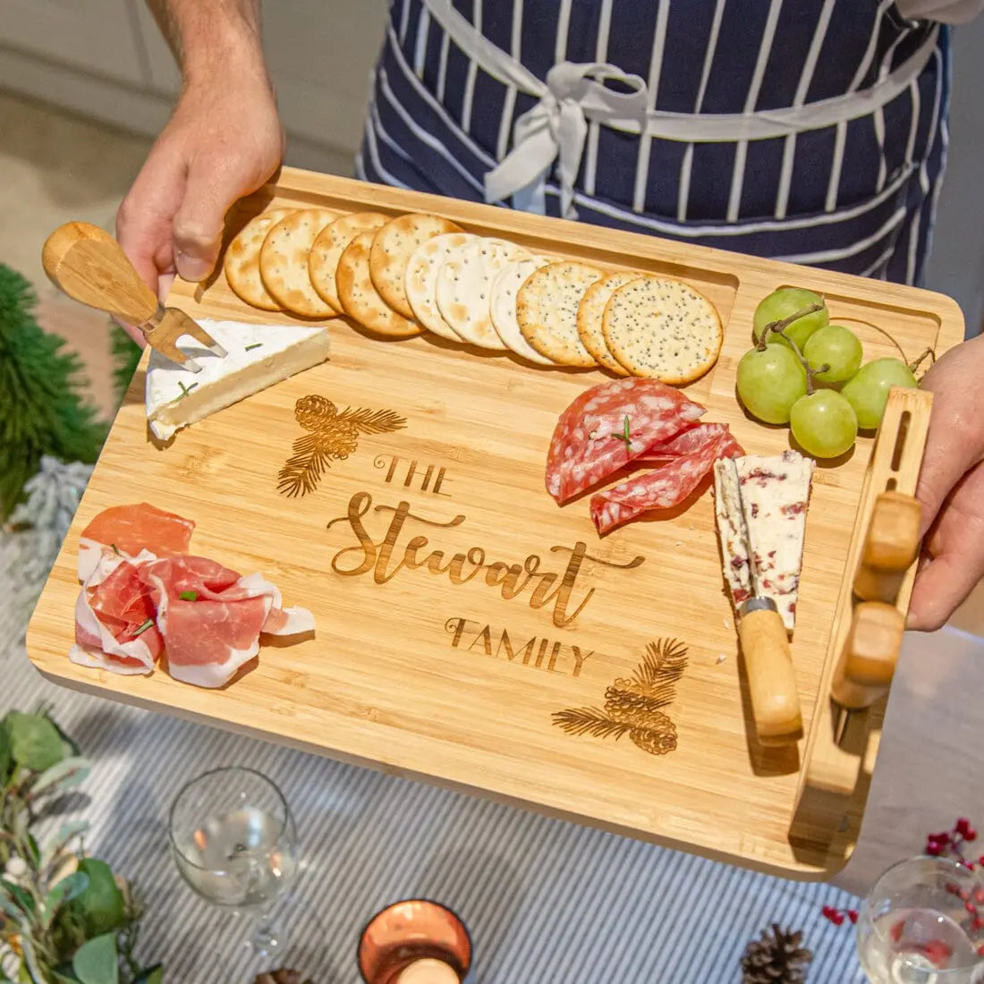 Personalised Family Bamboo Cheese Board Set   