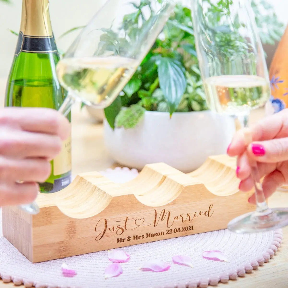 Personalised Just Married Bamboo Wine Bottle Holder   