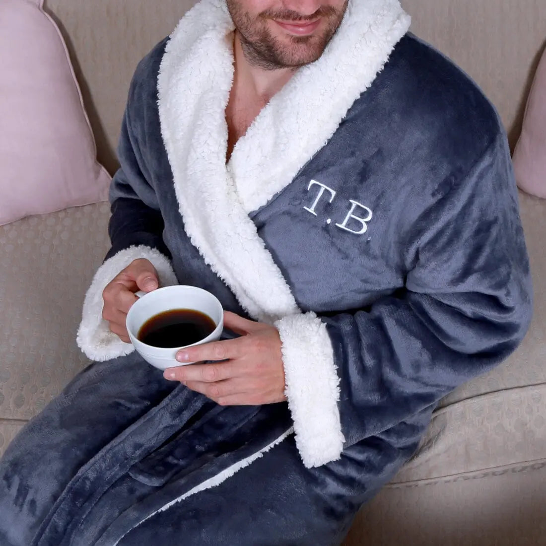 Loungeable Faux Fur Hood Luxury Fleece Robe - Beige | very.co.uk
