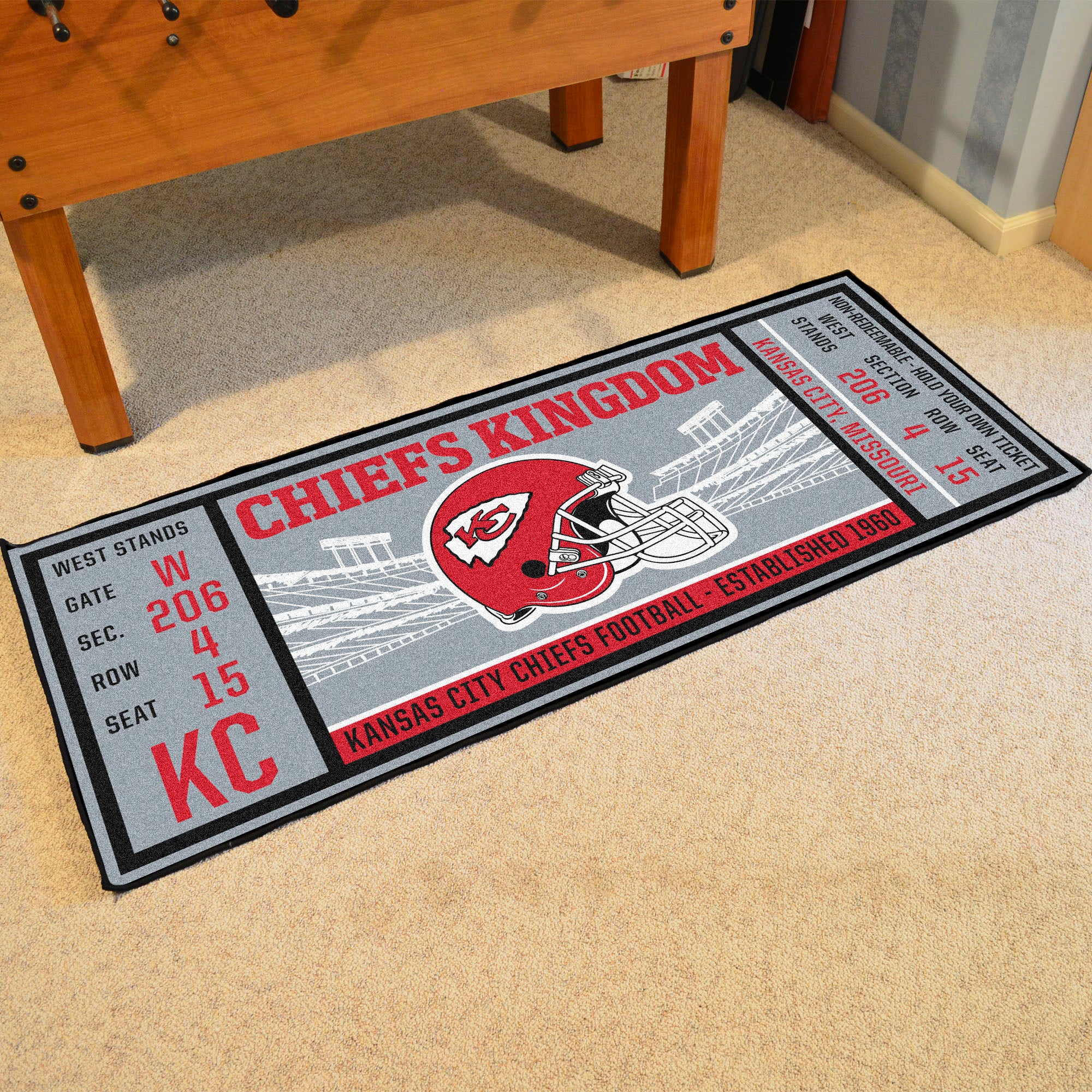 30 X 72 Gray And Red NFL Kansas City Chiefs Ticket Mat Area