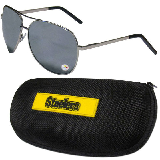 Pittsburgh Steelers Aviator Sunglasses and Zippered Carrying Case (SSKG) - 757 Sports Collectibles