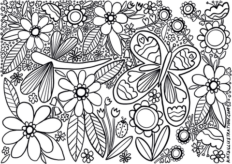 Unfinished floral colouring page idea