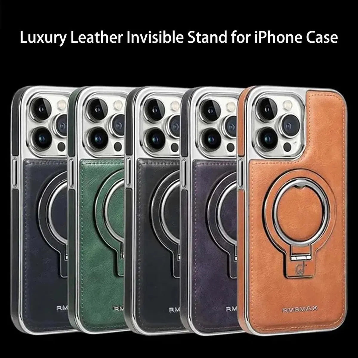 Achetez un étui de luxe en cuir invisible pour iPhone, étui de téléphone magnétique transmettant pour iPhone avec support invisible intégré - PHOEBE chez Caseles-iPhone 16 Pro Max, Phoebe-Brown