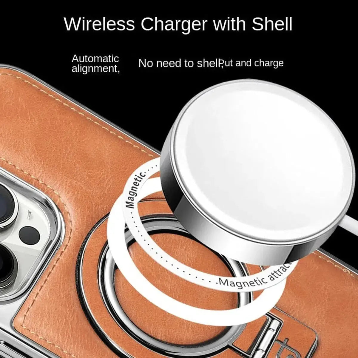 Achetez un étui de luxe en cuir invisible pour iPhone, étui de téléphone magnétique transmettant pour iPhone avec support invisible intégré - PHOEBE chez Caseles-iPhone 16 Pro Max, Phoebe-Brown