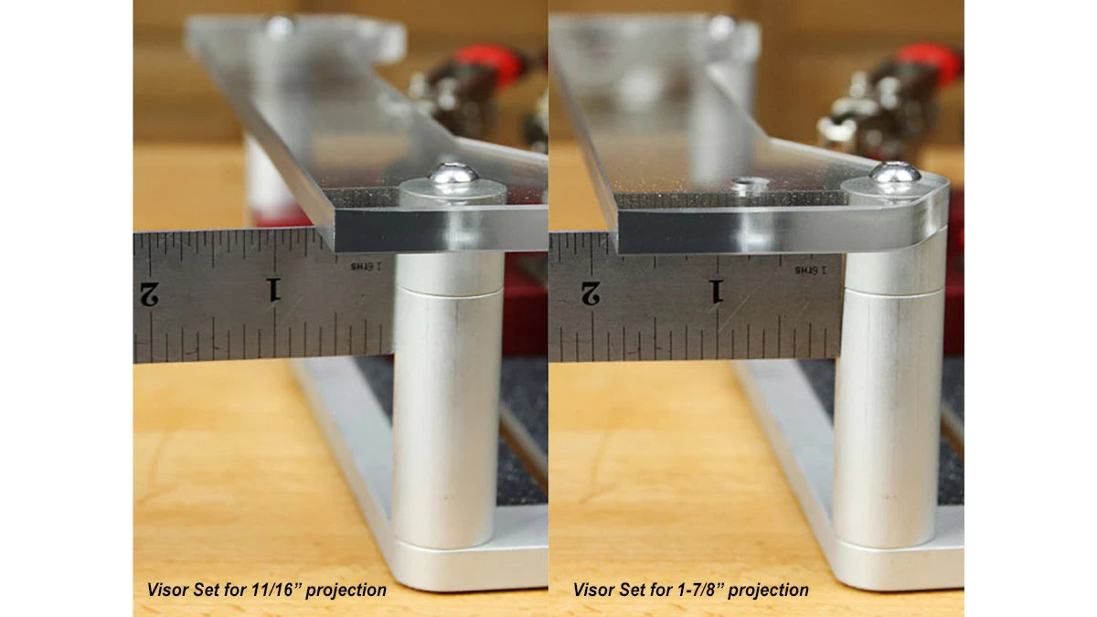 The visor projection can be adjusted for standard or extended tenon cuts.