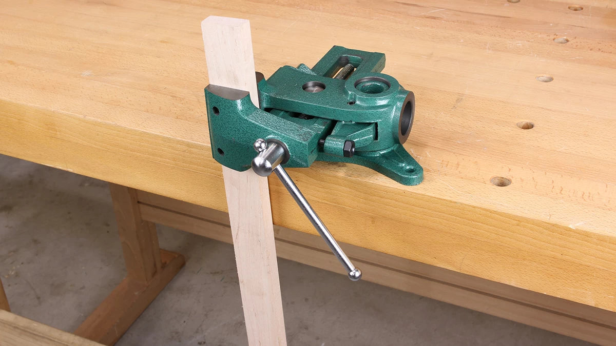 The Parrot Vise has a unique design that allows it to be positioned horizontally so it can clamp workpieces vertically without obstruction.