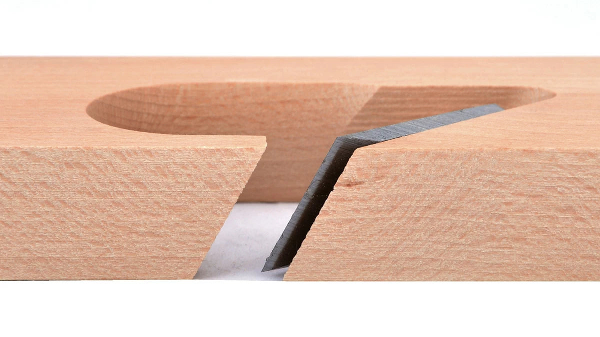 This skew angle makes it more suitable for slicing across the grain as in the cheeks and shoulders of a tenon.