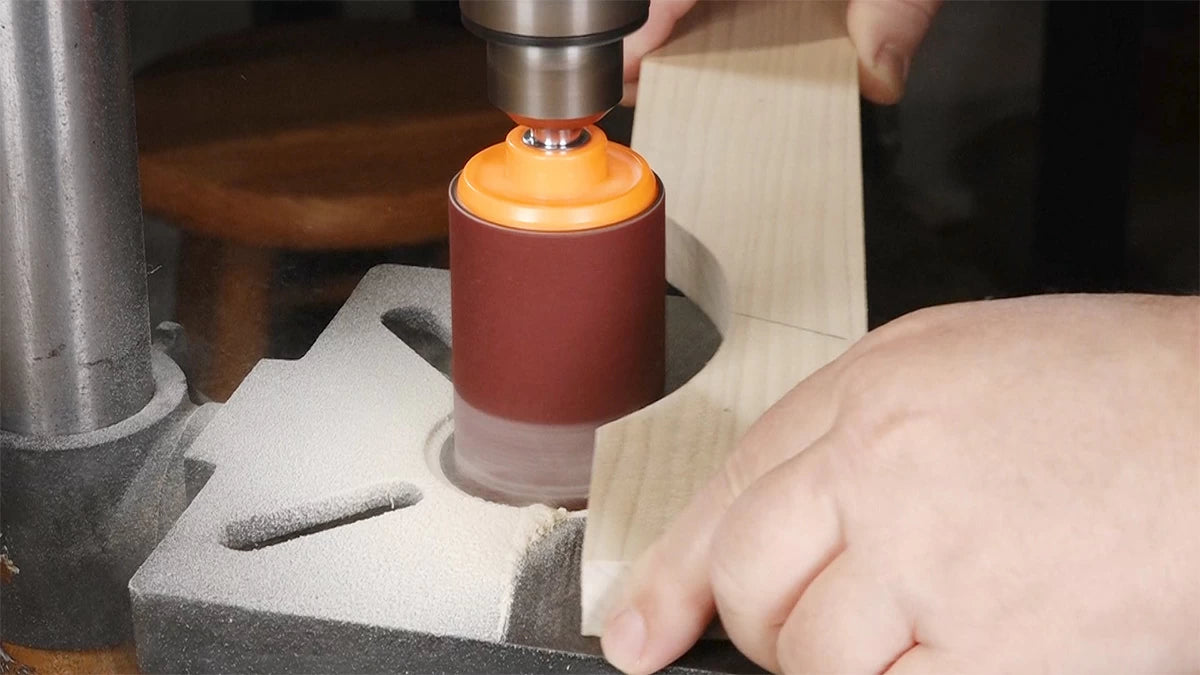 Sanding drum in use on the drill press.