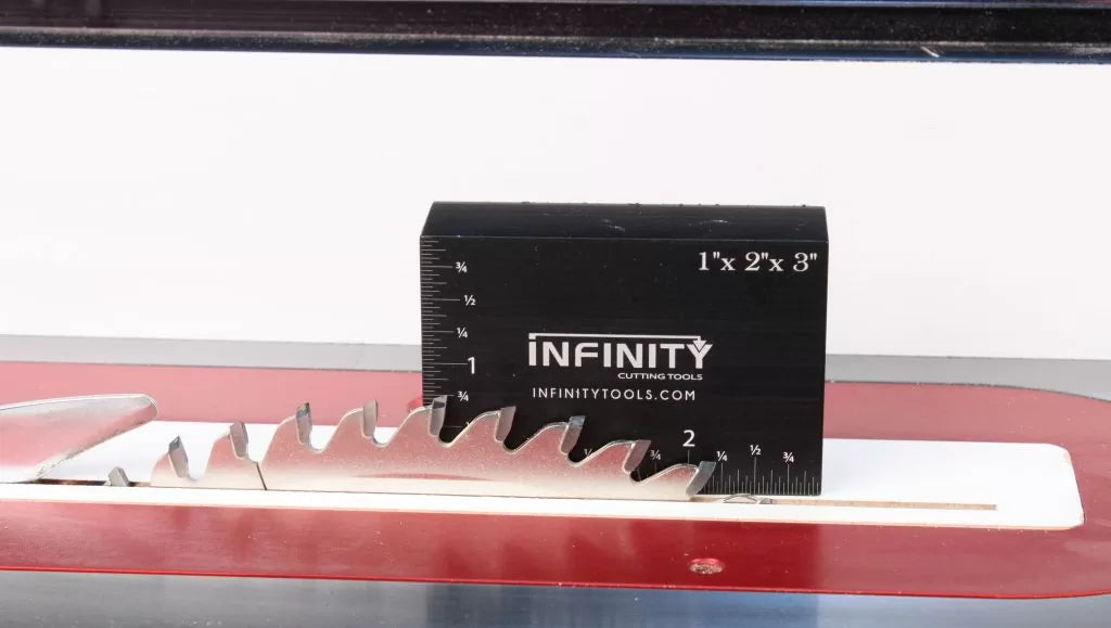 Checking the table saw blade height using the 1-2-3 block