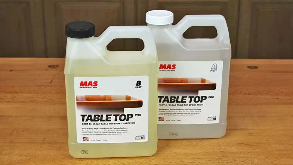 MAS Table Top Epoxy also referred to as bar top finish is self-leveling and produces a beautiful, durable, glass-like final finish on your projects. It can also be used to fill small cracks and voids up to 1/4