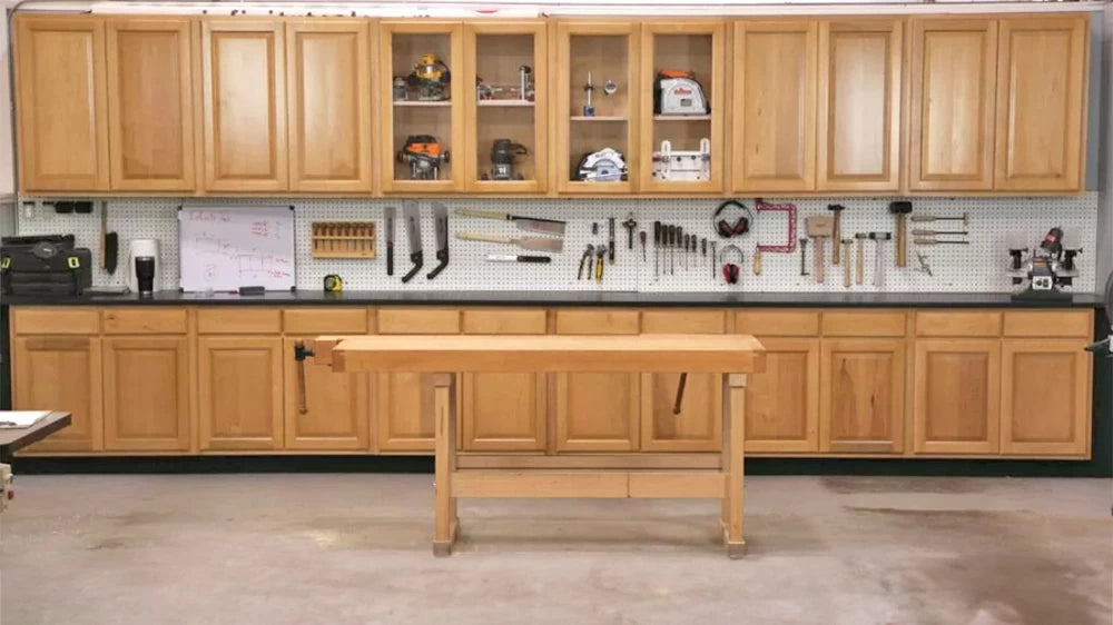 You can easily build custom cabinets like these for your home or workshop.