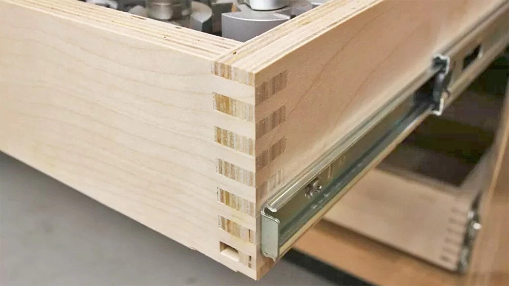 Box Joints made with the Infinity Box Joint Jig BJJ-000 package produce attractive and strong pull-out trays.