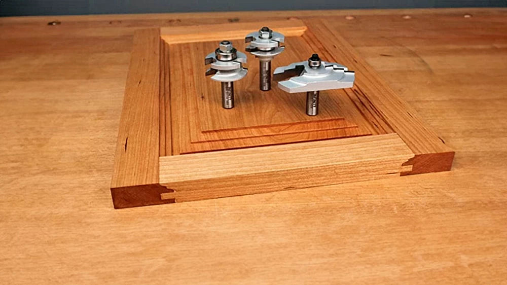 The 3-piece Art Deco Cabinet Door Router Bit Set (00-109) creates professional-quality, raised-panel cabinet doors.