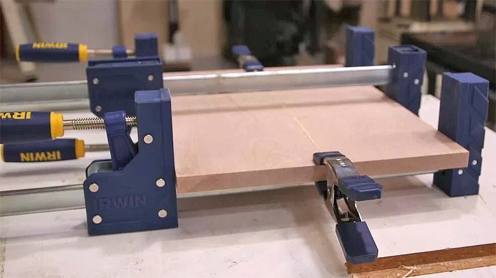 BParallel-jaw clamps are ideal for panel glue-ups. Spring clamps help align the workpieces at the glue line.