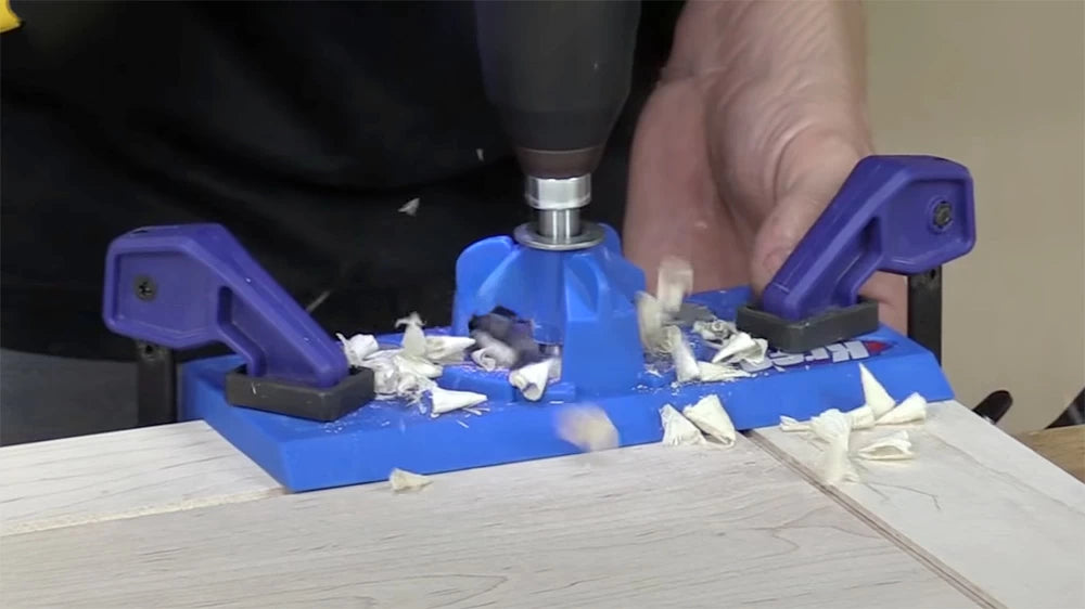 The Kreg Concealed Hinge Jig makes adding the 30mm pocket for the hinge cup and pilot holes for the attachment screws in European style hinges simple and straightforward.