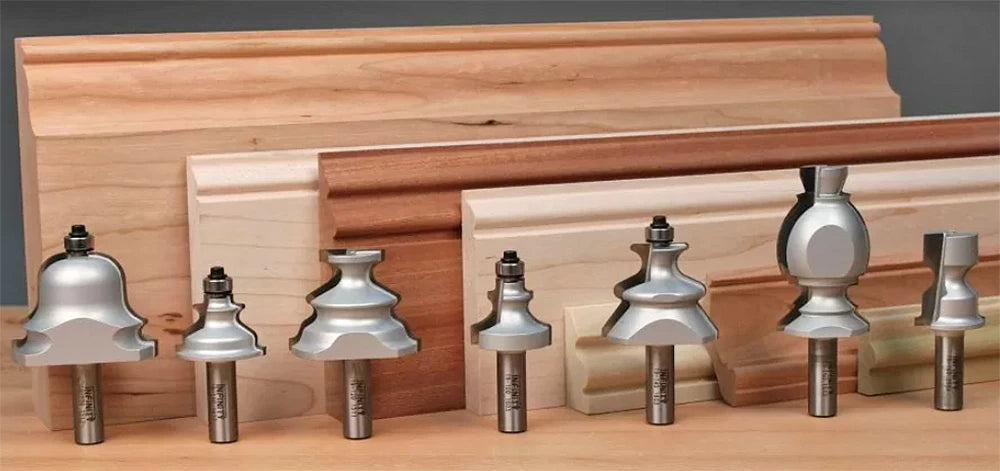 Create decorate, classic molding and trim work with the Colonial-period router bits. Here are the Infinity Tools Item numbers for each router bit from left to right: 19-130, 19-110, 19-120, 19-100, 19-140, 19-150, 19-160.