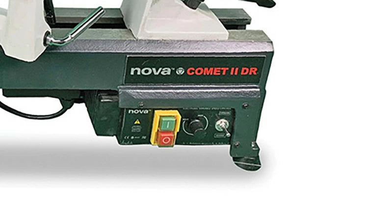 The Comet II features an electronic variable speed controller conveniently located on the right front corner of the lathe.  This keeps your hands from being sucked into a black hole...or bowl.