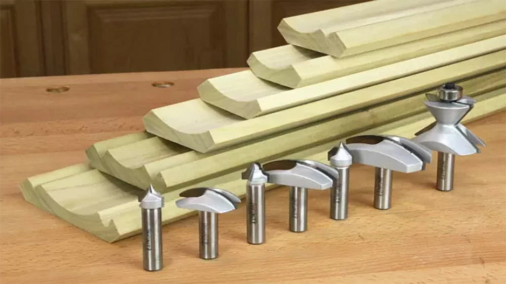 The Infinity 7-Pc Master Crown Moulding Router Bit Set, #00-567. Easily create unique crown moldings for both custom furniture and home remodeling.