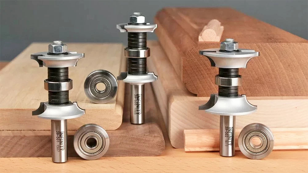 Infinity's  3-pc. Double Roundover and Beading Router Bit Set (00-390) makes quick work of creating decorative edge profiles. Each bit also available separately.