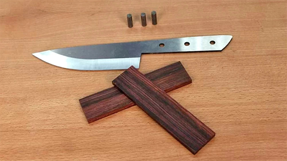 A couple pieces of wood from the scrap pile are all that is needed to make a beautiful handle for the Hock knife kit. I found a piece of Cocobolo for mine.