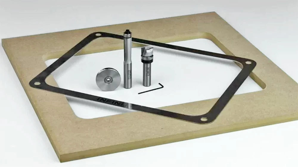 Infinity Cutting Tools' new D.I.Y. Router Template Package makes it easy for you to create a perfect-fitting opening for a router plate in your shop-made router tabletop.