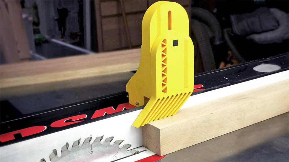 The Magswitch Vertical Featherboard Pro, 100-629 can be used on any table saw with a steel fence. This handly hold-down can be reversed for use right or left of the blade.