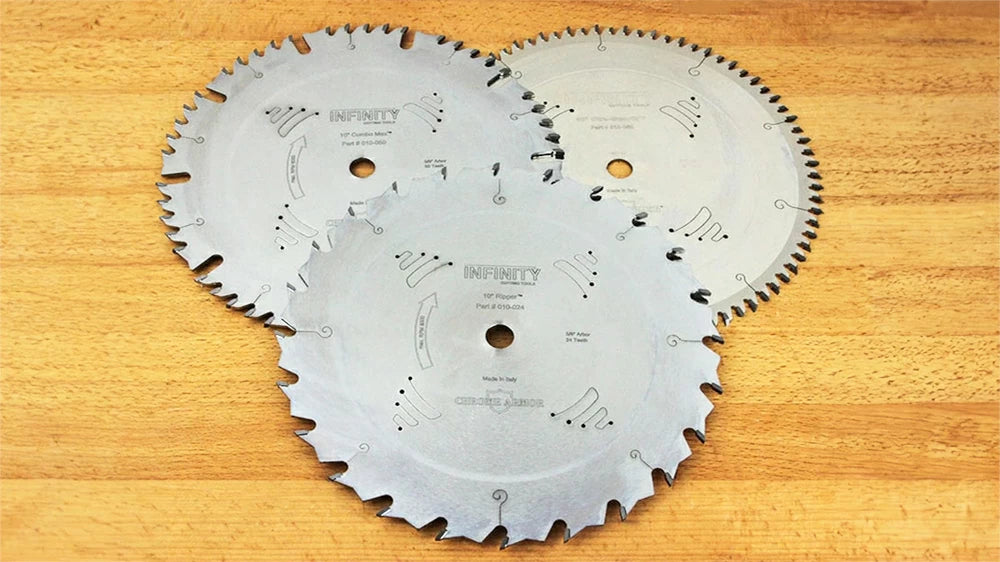 The Infinity Tools 3-Pc. Professional Saw Blade Package (00-SBP3.N) gives you the three most used table saw blades in one money-saving package.