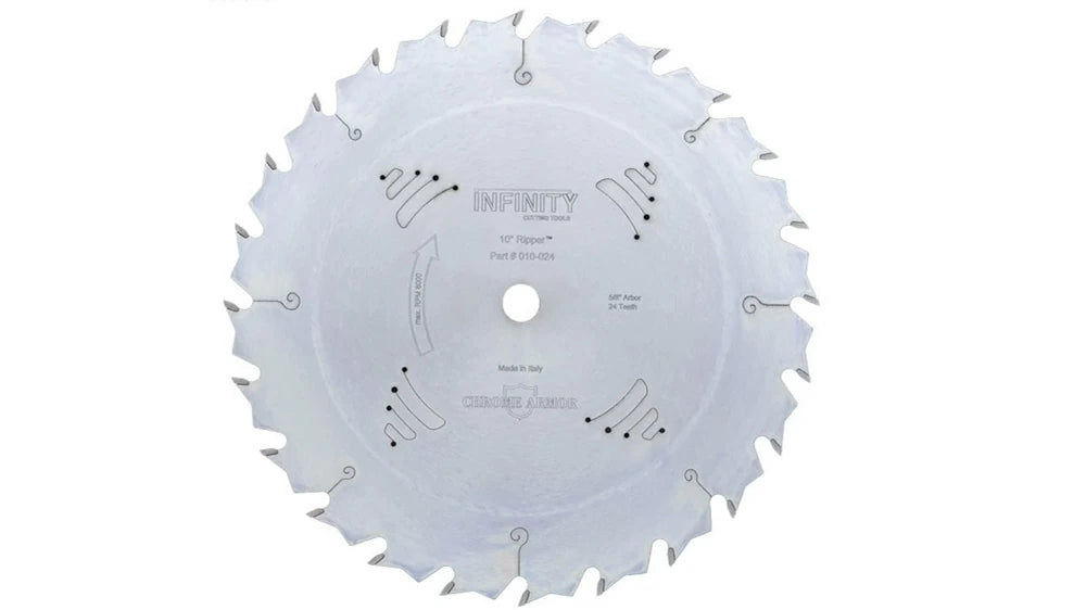The Infinity Tools 24 Tooth Ripping Blade (010-024) is a must for ripping hardwood stock and is perfect for joinery, like box joints and splines.