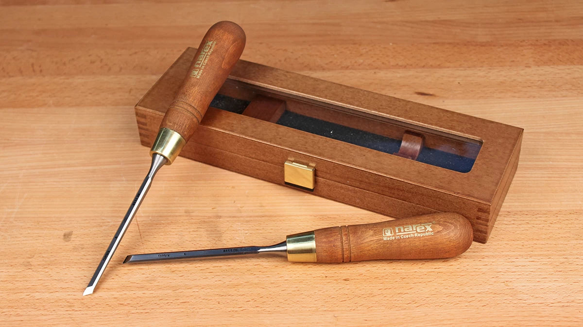 Matched left-and-right handed chisels sets, from Narex.