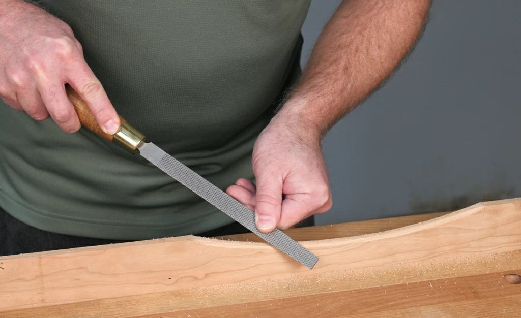 Using a two-handed grip with a Narex Fine-Cut Rasp from Infinity Tools