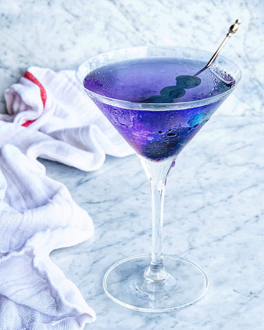 A Blueberry Butterfly cocktail with Blueberry Organic Simple Syrup by Royal Rose Syrups