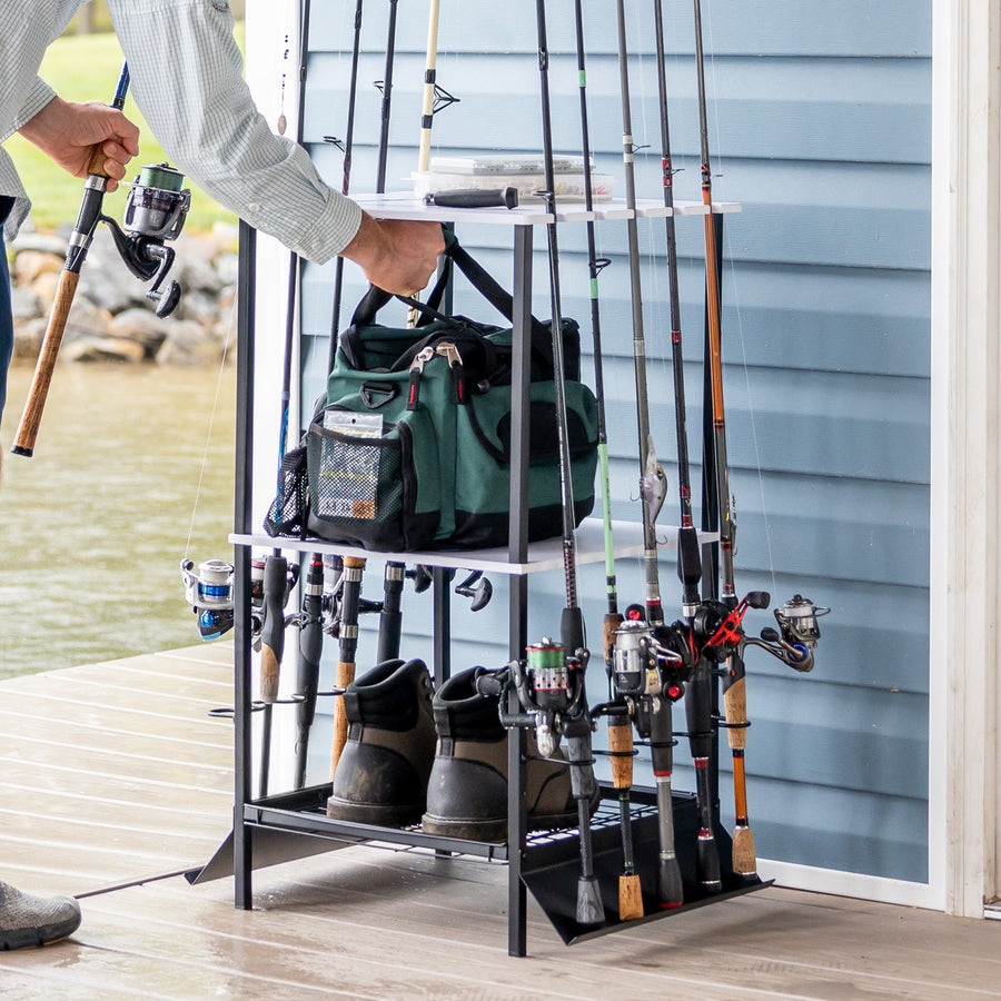 Portable bed/garage fishing rod rack