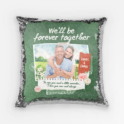 Personalised We'll Be Forever Together Sequin Pillow with 2nd wedding anniversary quotes