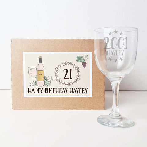 21st Birthday Gift Ideas for Her - Personalised Wine Glass