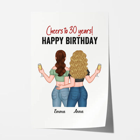 Personalised Cheers To 30 Years Poster as best friend 30th birthday gift