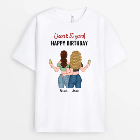 Personalised Cheers To 30 Years T-Shirt as 30th Birthday Gift Ideas Best Friend UK