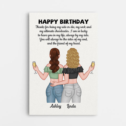 Personalised Happy Birthday Sister Of My Soul Friend Of My Heart Canvas as best friend 30th birthday gift