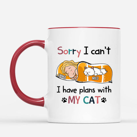 Personalised Sorry I Can’t I Have Plans With My Cat Mugs as 40th Birthday Gift Ideas for Wife[product]