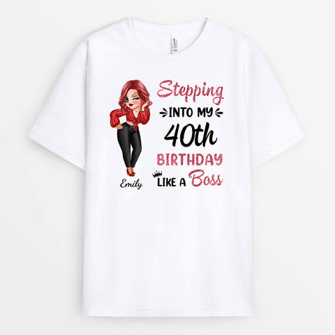 Personalised Stepping Into My Birthday Like a Boss T-Shirts as 40th birthday gift for wife ideas[product]