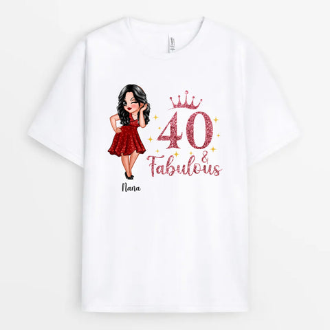 Personalised 40 and Fabulous T-Shirt as 40th birthday gift for wife