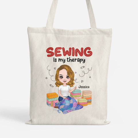 Personalised Sewing Is My Therapy Tote Bag-40th birthday gift ideas